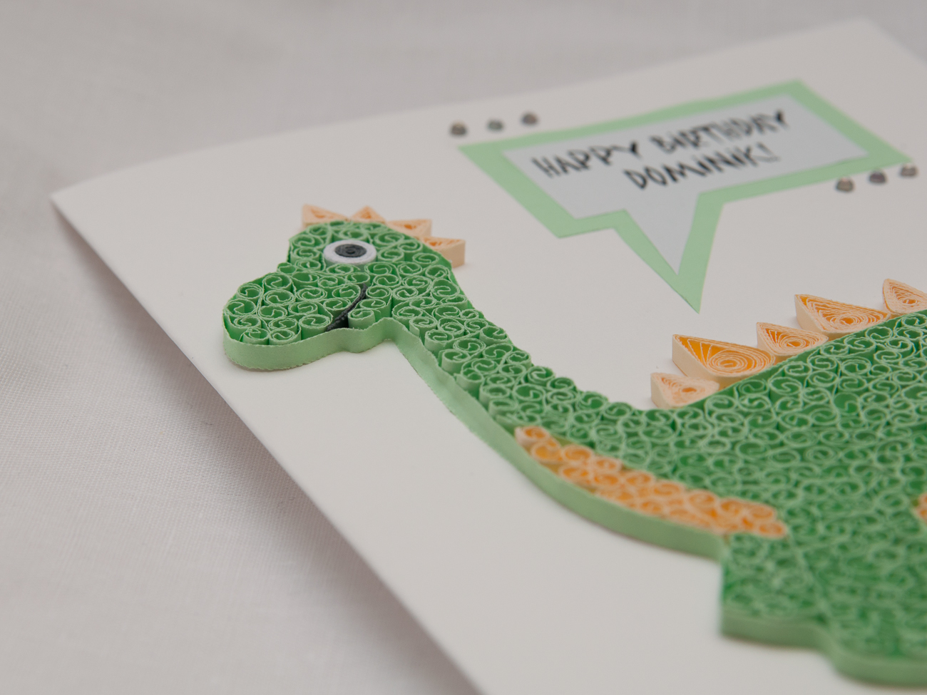 quilling dinozaur ręcznie robiona kartka dla dzieci