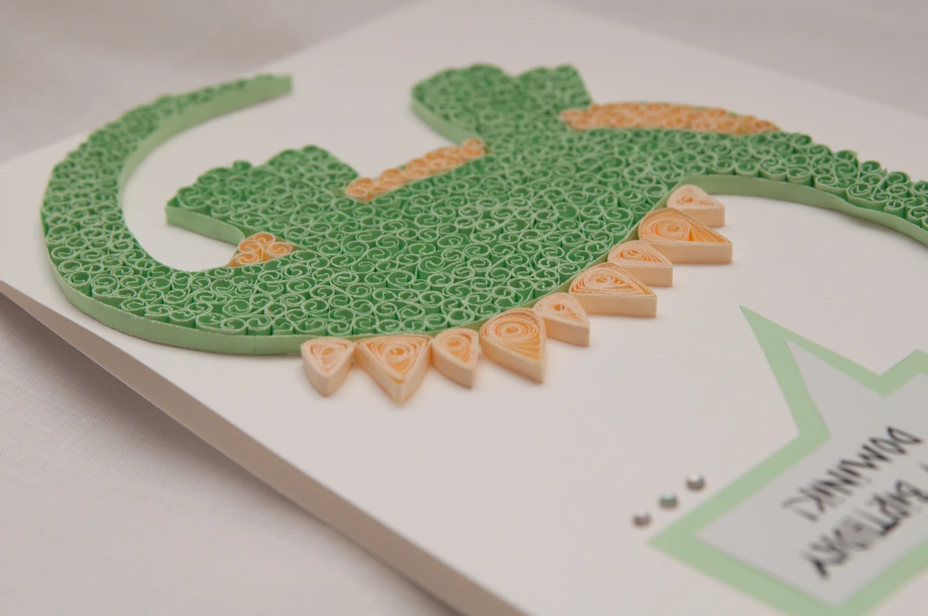 quilled dinosaur handmade birthday card for kids