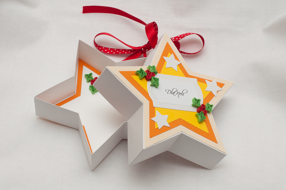 pudełko ręcznie robione, pudełko w kształcie gwiazdy, kartki świąteczne handmade