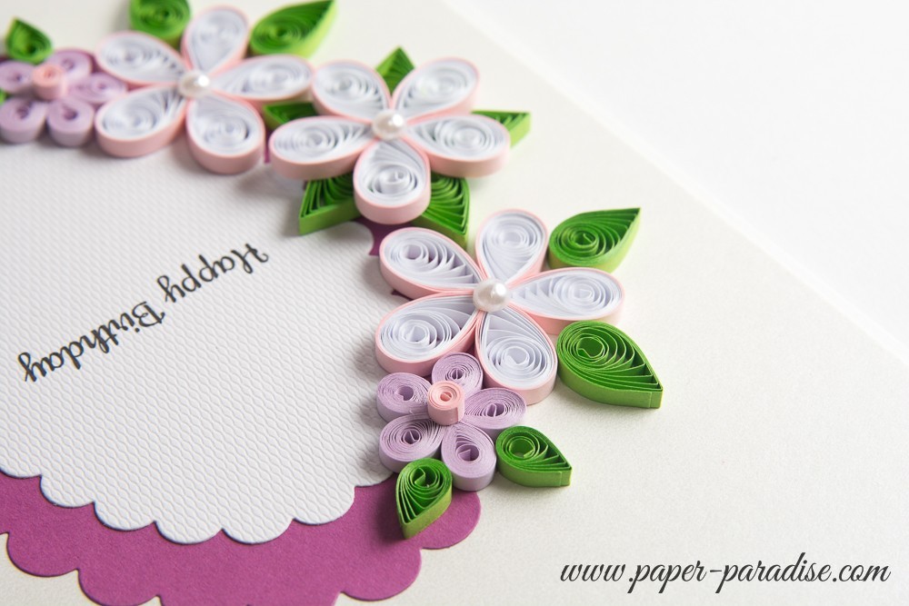 unique handmade invitations birthday wedding anniversary quilling quilled cards pink flowers custom personalized birthday card