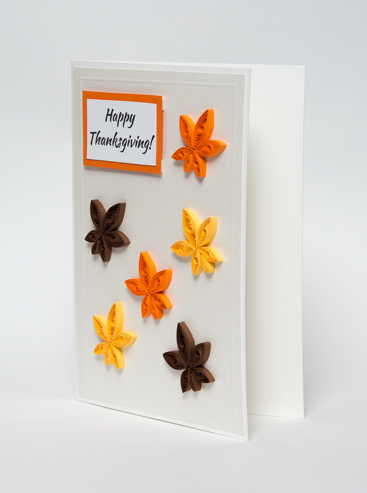 unique thanksgiving greeting card quilling quilled leaves autumn fall elegant custom original unusual 3d quilling card