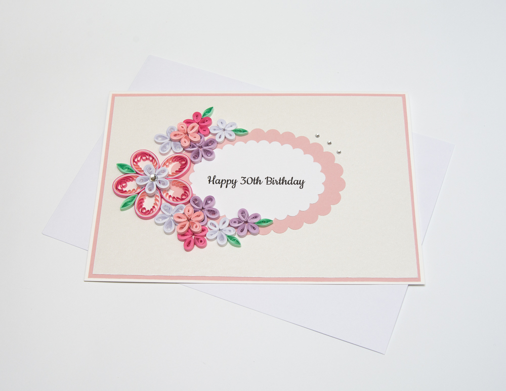 custom made 30th birthday card quilling quilled flowers unique unusual beautiful elegant