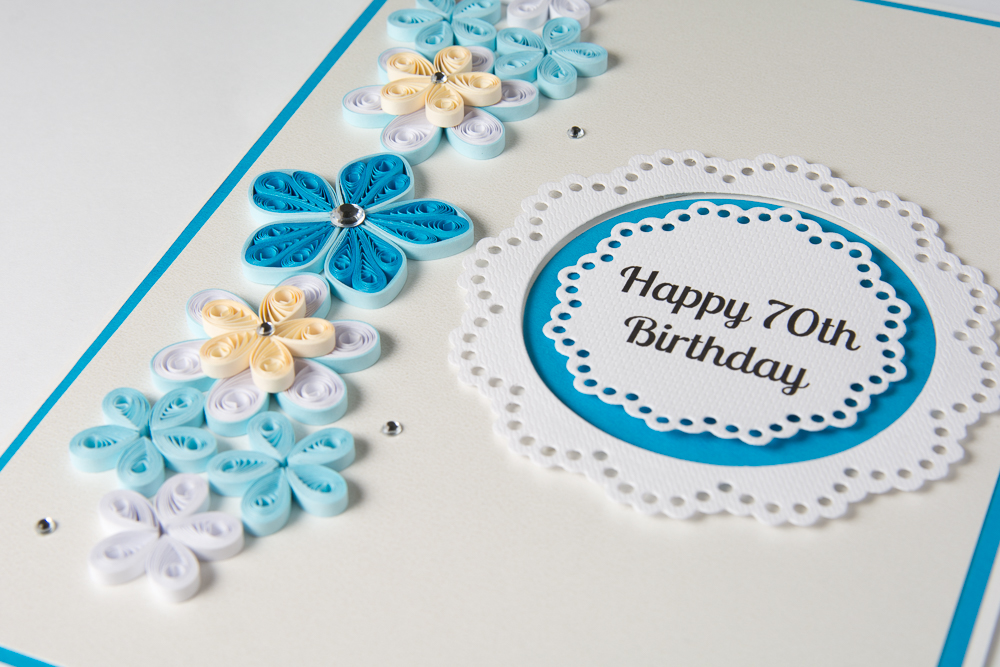 beautiful handmade 70th birthday card quilling quilled floral blue keepsake