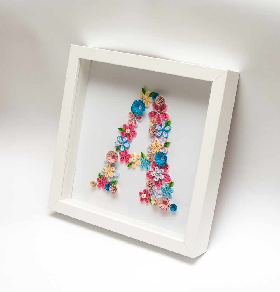 unique framed quilled monogram letter A initial quilling paper art wall decor home decoration personalized gift