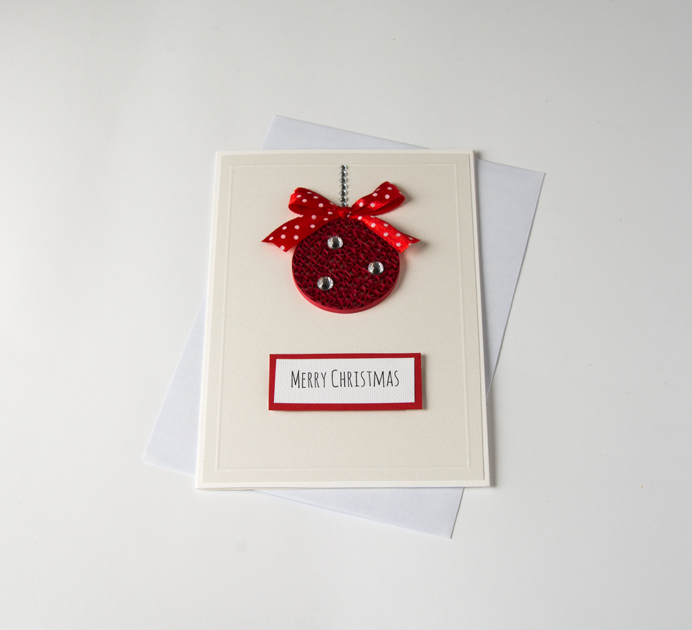 polskie rękodzieło kartki okolicznościowe kartki świąteczne kartki na boże narodzenie ręcznie robione na zamówienie quilling bombka wesołych świąt