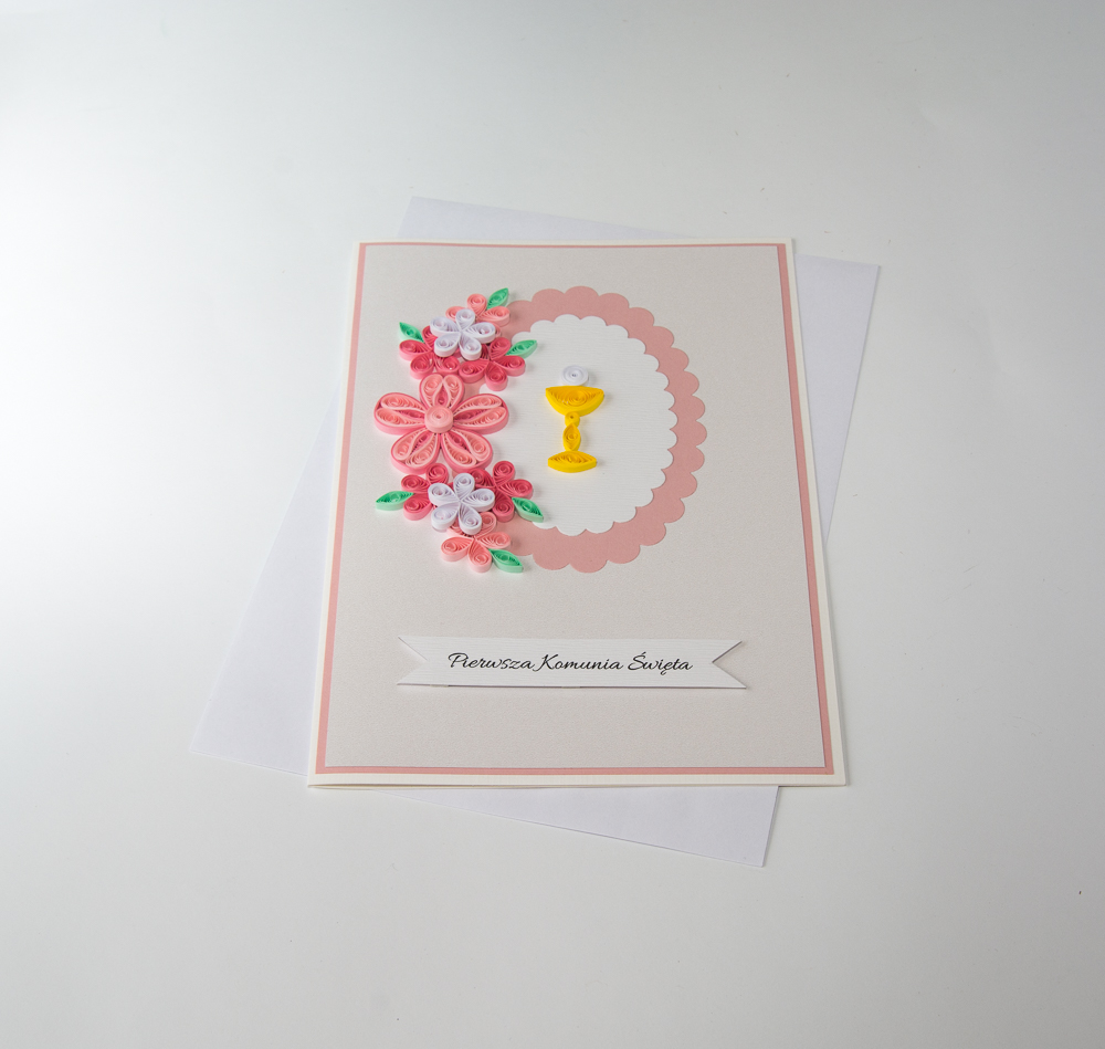 unique handmade first holy communion card quilling pink for a girl etsy