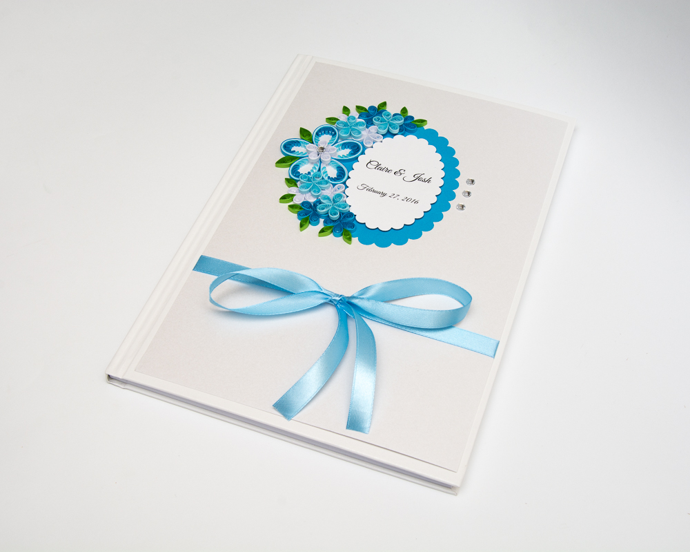 ręcznie robiona księga gości wesele ślub niebieska z imionami elegancka skromna prosta 