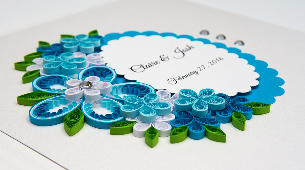 elegant handmade blue wedding guest book 3d paper flowers quilling etsy personalized wedding keepsake