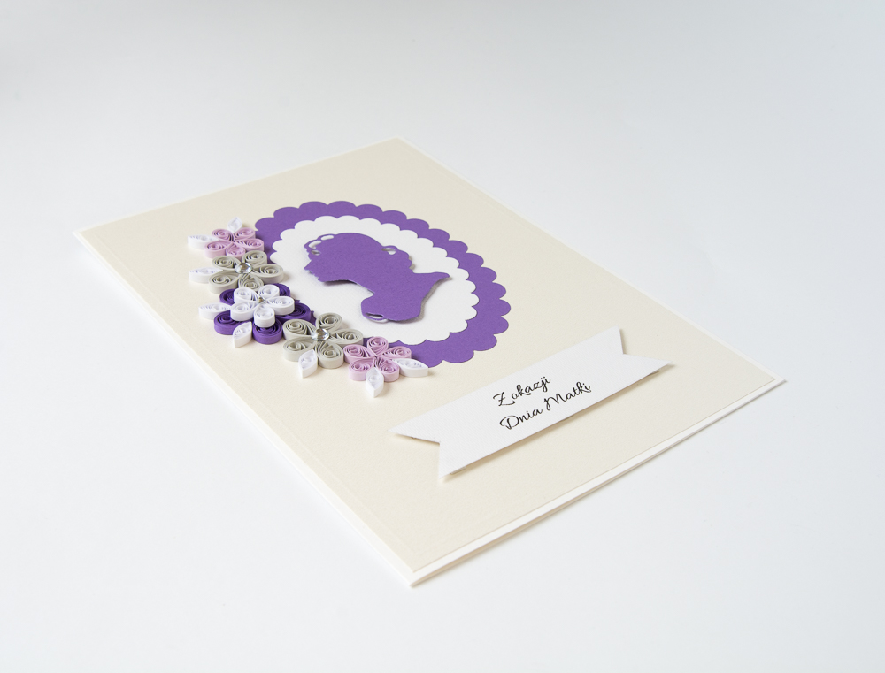 ręcznie robiona kartka dla mamy quilling fioletowa kartka dla mamy dzień matki