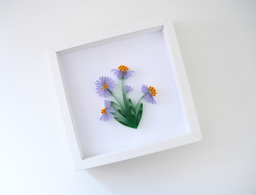 stokrotki kwiaty z papieru ręcznie robione kwiaty w ramce obrazek polska