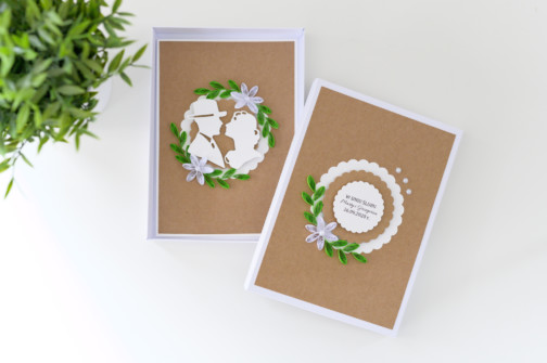 ręcznie robiona kartka ślubna w pudełku styl rustykalny kartka na ślub styl boho kartka na gotówkę