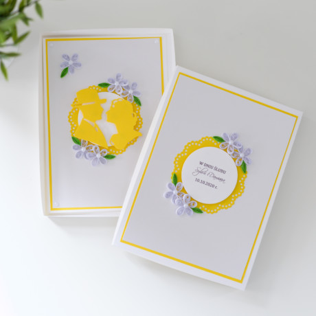 Ślubna kartka w pudełku – kolor żółty