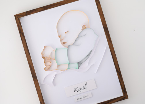 oryginalny prezent z okazji narodzin dziecka ręcznie robiona metryczka 3d z portretem dekoracje do pokoju chłopca