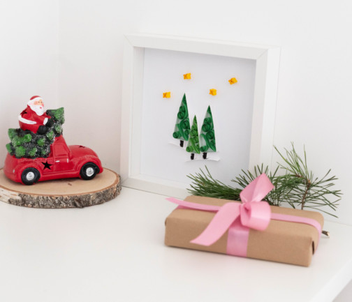 ręcznie robione prezenty świąteczne obraz choinki zimowa noc zimowe dekoracje do domu