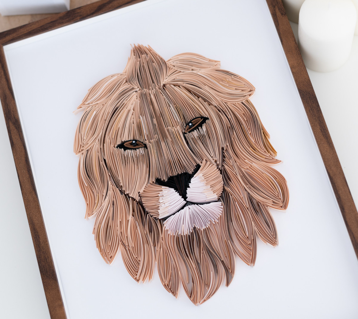 framed lion paper art